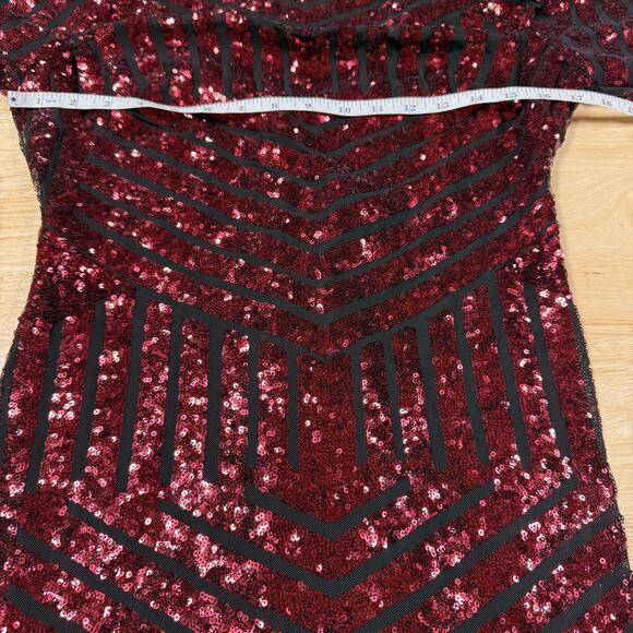 Dress The Population NWT Emery Long Sleeve Sequin Cocktail Dress Size L Berry - Picture 6 of 12